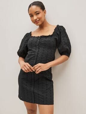 GAP Black Eyelet Broderie Puff Sleeve Square Neck Mini Dress Cottagecore Western